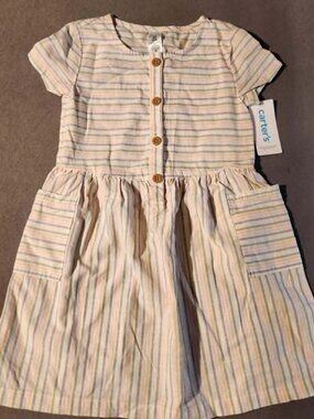 Carter's Girls 5T Striped Cotton Dress With Pockets NWT